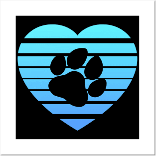 Dog Paw Heart Valentine - Light Blue Gradient Posters and Art